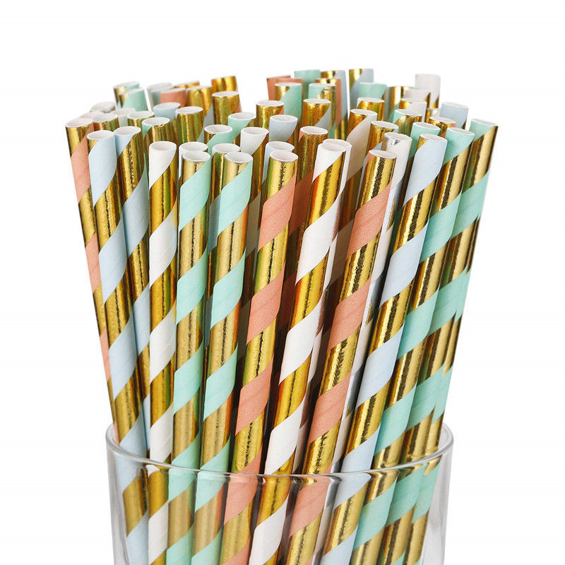 Gold Foil Jumbo Paper Straws , Eco Friendly Paper Straws For Restaurants