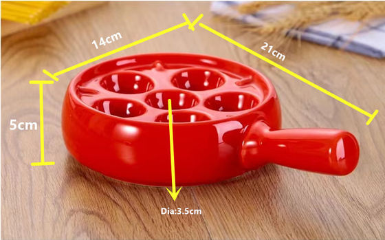 6 Slots Round Ceramic Escargot Plate With Handle Customized Color