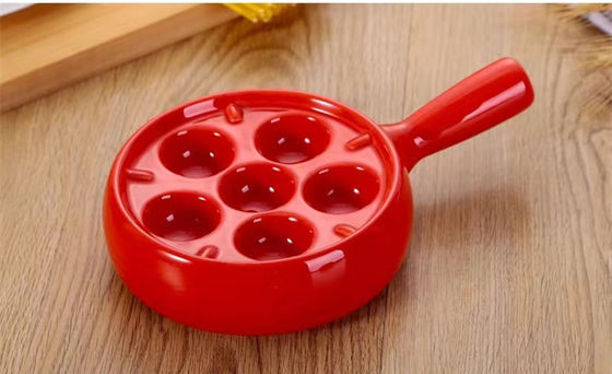 6 Slots Round Ceramic Escargot Plate With Handle Customized Color
