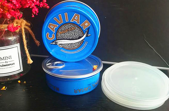 Caviar Ring pull tin easy open caviar tin in Aluminum with plastic lid 3.5oz and 7oz
