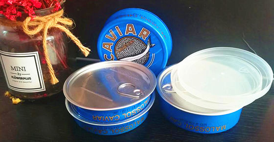 Caviar Ring pull tin easy open caviar tin in Aluminum with plastic lid 3.5oz and 7oz