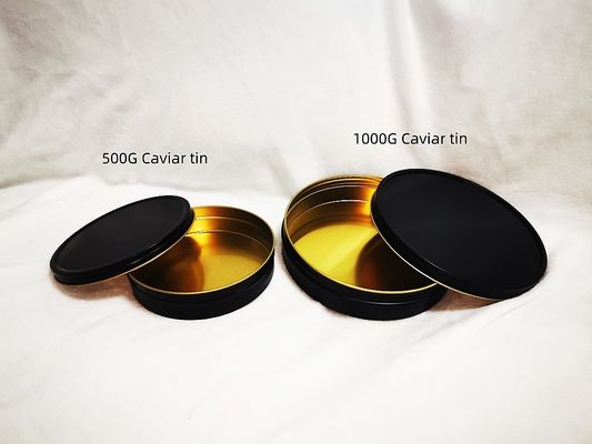 Vacuum Empty Caviar Tin Can Food Grade Packaging 1000ml/g 1kg with matte black inside gold