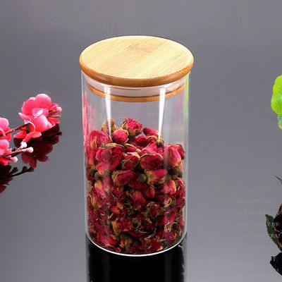 Bamboo Lid Glass Storage Bottle , Kitchen Storage Containers Glass Material
