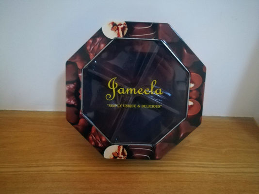 Decorative Cookie Tin Box Hexagonal Shape With PET Window Custom Printed