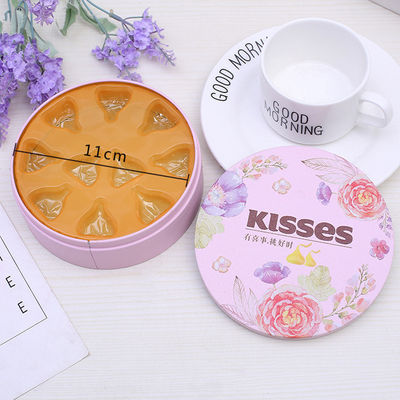 Airtight Decorative Tin Boxes , Small Round Storage Tins With Yellow Inner Tray