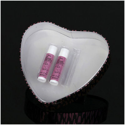Cosmetic Lipstick Custom Metal Tin Box Heart Shape With PVC Inner Tray