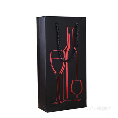 Coated Paper Wine Bottle Gift Bags , Varnish Coating Single Wine Bag