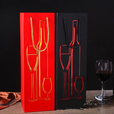 Coated Paper Wine Bottle Gift Bags , Varnish Coating Single Wine Bag