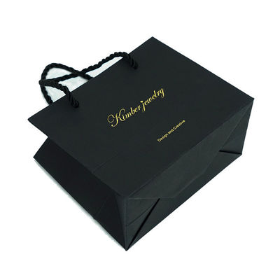 Black Custom Printed Retail Bags Recycled Material With Logo Gold Foil