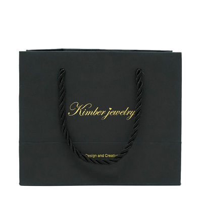 Black Custom Printed Retail Bags Recycled Material With Logo Gold Foil