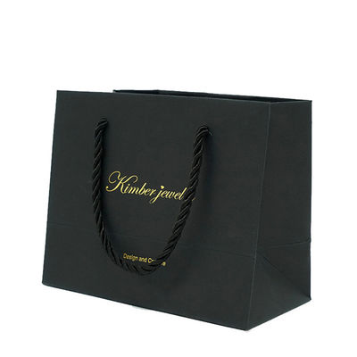 Black Custom Printed Retail Bags Recycled Material With Logo Gold Foil
