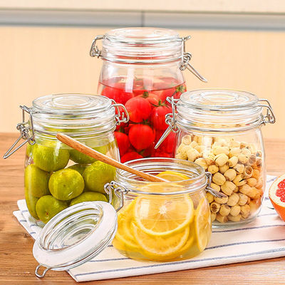 Custom Airtight Square Glass Storage Bottle Jar With Clip Lids Various Size Available