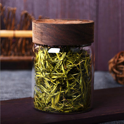 Heat Resistant Glass Storage Bottle Jar With Acacia Wooden Screw Top Lid