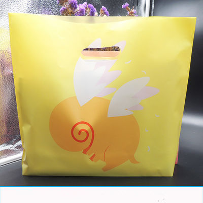logo pitented plastic goodie bags with handles , die cut plastic bags for shopping