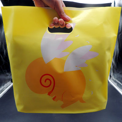 logo pitented plastic goodie bags with handles , die cut plastic bags for shopping