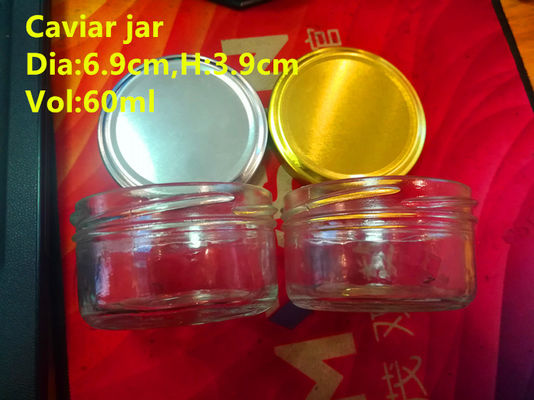 High Transparent Glass Caviar Packaging Jar 1oz 50-60gram FDA Approved