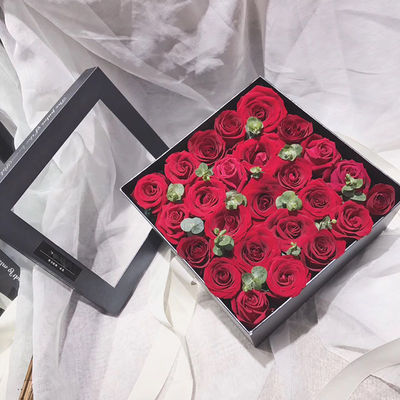 Real Preserved Rose Rigid Paper Gift Box Round And Square Flower Box With Ribbon