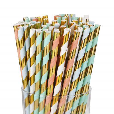 Gold Foil Jumbo Paper Straws , Eco - Friendly Paper Straws For Restaurants