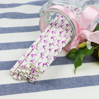 Flamingo Pattern Gold Biodegradable Paper Straws , Disposable Paper Spoon Straws