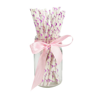 Flamingo Pattern Gold Biodegradable Paper Straws , Disposable Paper Spoon Straws