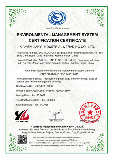 China Lianyi International industrial and trading co.,Ltd certification